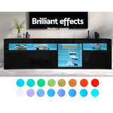 Hanns 180cm TV Cabinet Entertainment Unit Stand RGB LED Gloss 3 Doors - Black