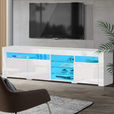 Hanns 180cm TV Cabinet Entertainment Unit Stand RGB LED Gloss 3 Doors - White