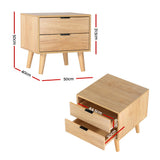 Barrie Wooden Bedside Table Nightstand with 2 Drawers - Pine