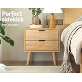 Barrie Wooden Bedside Table Nightstand with 2 Drawers - Pine