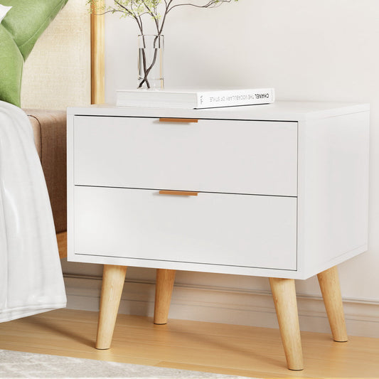 Barrie Wooden Bedside Table with 2 Drawers - White