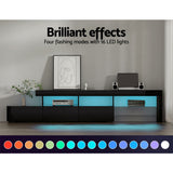 Trina 215cm TV Cabinet Entertainment Unit Stand RGB LED Gloss Furniture - Black