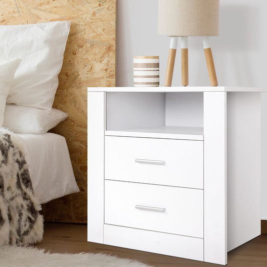 Eustache Wooden Bedside Table Storage Cabinet Side Table with 2 Drawers - White