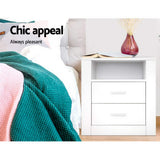 Eustache Wooden Bedside Table Storage Cabinet Side Table with 2 Drawers - White