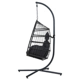 Halle Outdoor Egg Swing Chair Hanging Chair Wicker Rope Pod Stand Foldable - Grey