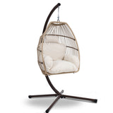 Halle Outdoor Egg Swing Chair Hanging Chair Wicker Rope Pod Stand Cushion - Latte