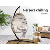 Halle Outdoor Egg Swing Chair Hanging Chair Wicker Rope Pod Stand Cushion - Latte