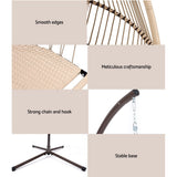 Halle Outdoor Egg Swing Chair Hanging Chair Wicker Rope Pod Stand Cushion - Latte