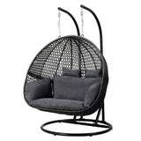 Andrew Outdoor Egg Swing Chair Wicker Furniture Pod Stand Cushion 2 Seater - Grey