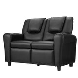 Primy Kids Recliner Chair Double PU Leather Sofa Lounge Couch Armchair - Black