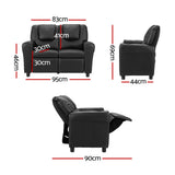 Primy Kids Recliner Chair Double PU Leather Sofa Lounge Couch Armchair - Black