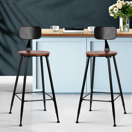 Set of 4 Assen Bar Stools Pinewood Metal - Black
