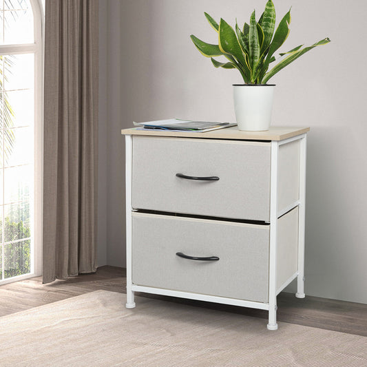 Waterloo Fabric Bedside Table with 2 Drawers - Beige