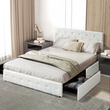 Emilia Bed Frame Tufted 4 Drawer - Cream Queen