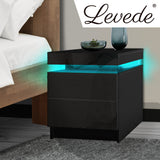 Inuvik LED Bedside Table RGB LED Side Table High Gloss Nightstand Cabinet with 2 Drawers - Black