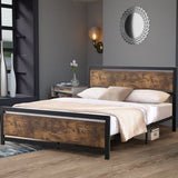Levi Metal Bed Frame Platform Wooden Industrial Rustic - Black & Wood Queen