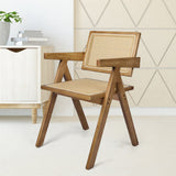 Elowen Set of 2 Dining Chair Solid Wood Rattan Armchair Wicker Accent Lounge Chairs - Natural