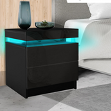 Inuvik LED Bedside Table RGB LED Side Table High Gloss Nightstand Cabinet with 2 Drawers - Black