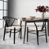 Jett Set of 2 Dining Chairs Wooden Hans Wegner Wishbone Cafe Lounge Seat - Black