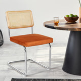 Verity Set of 2 Dining Chairs Chair Replica Cantilever Velvet Rattan Midcentury - Brown