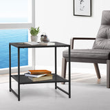 Iro 2-Tier Side Open Design Steel Home Shelf Compact Storage End Table - Black