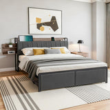 Andy Metal Bed Frame with 2-Tier Hidden Storage and Charging Station - Grey King
