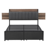 Andy Metal Bed Frame with 2-Tier Hidden Storage and Charging Station - Grey Queen