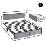 Helena Metal Bed Frame LED Charging Station 2 Drawers - Black King