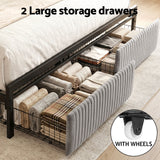 Helena Metal Bed Frame LED Charging Station 2 Drawers - Black King