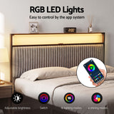 Helena Metal Bed Frame LED Charging Station 2 Drawers - Black Queen