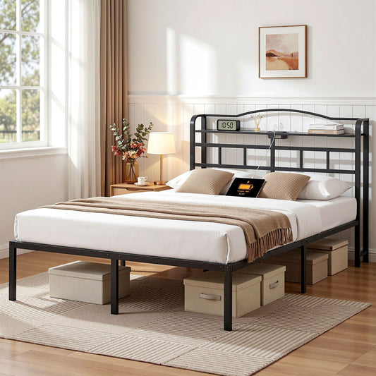 Trista Bed Frame with Charging Station - Black Double