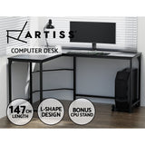 Artiss Computer Desk L-Shape CPU Stand Black 147cm