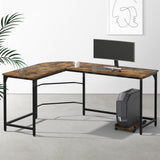 Artiss Computer Desk L-Shape CPU Stand Brown 147cm