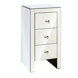 Rouyn Mirrored Bedside Table Mirrored Furniture Mirror Glass with 3 Drawers - Silver