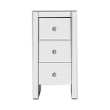 Rouyn Mirrored Bedside Table Mirrored Furniture Mirror Glass with 3 Drawers - Silver