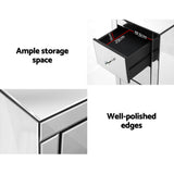 Rouyn Mirrored Bedside Table Mirrored Furniture Mirror Glass with 3 Drawers - Silver