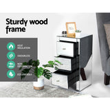 Rouyn Mirrored Bedside Table Mirrored Furniture Mirror Glass with 3 Drawers - Silver