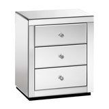 Batoche Mirrored Bedside Table Mirrored Furniture Mirror Glass with 3 Drawers - Silver
