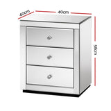 Batoche Mirrored Bedside Table Mirrored Furniture Mirror Glass with 3 Drawers - Silver