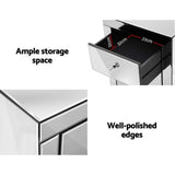 Batoche Mirrored Bedside Table Mirrored Furniture Mirror Glass with 3 Drawers - Silver