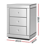 Set of 2 Batoche Mirrored Bedside Tables Glass with 3 Drawers - Silver