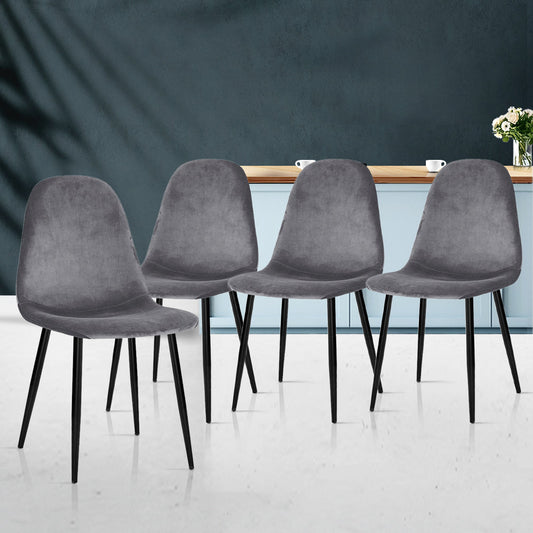 Randy Set of 4 Velvet Curved Slope - Grey