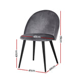 Perry Set of 2 Dining Chairs Velvet Solid Curved - Dark Grey