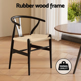 Maud Dining Chair Wooden Rattan Wishbone - Black
