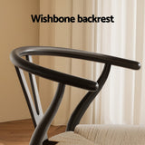 Maud Dining Chair Wooden Rattan Wishbone - Black
