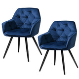 Everly Set of 2 Dining Chairs Velvet Diamond Tufted Armchair - Blue