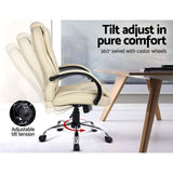 Artiss Executive Office Chair Leather Tilt Beige