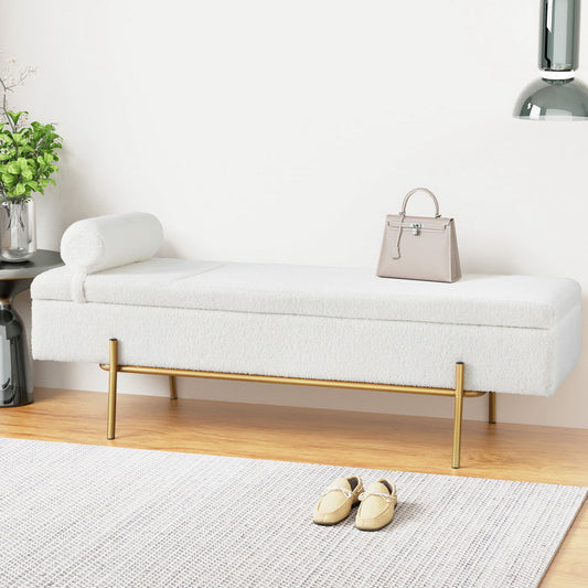 Storage Ottoman Bed 140cm Pillow Bouclé Fabric - White