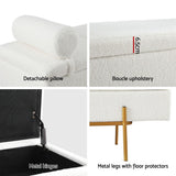 Storage Ottoman Bed 140cm Pillow Bouclé Fabric - White