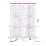 4 Panel Room Divider Screen 163x170cm Shelf - White
